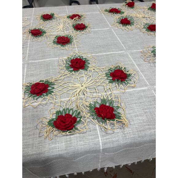 Vintage Hand-Crocheted Christmas Doilies Red Poinsettia Floral Set Holiday - Picture 7 of 7